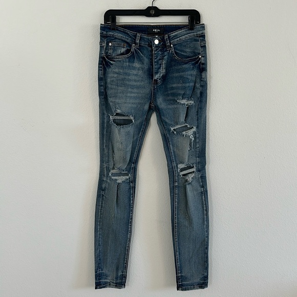 AMIRI Distressed Button Fly Skinny Jean - Picture 1 of 10
